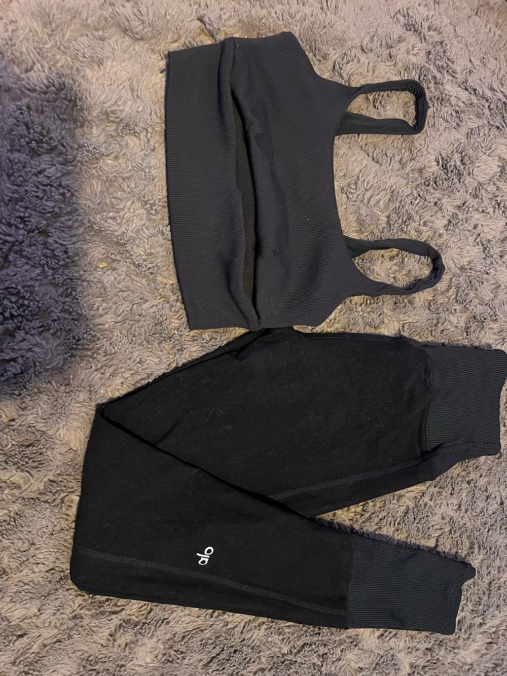 ALO Yoga Black Ribbed Active Set - Sports Bra and Leggings